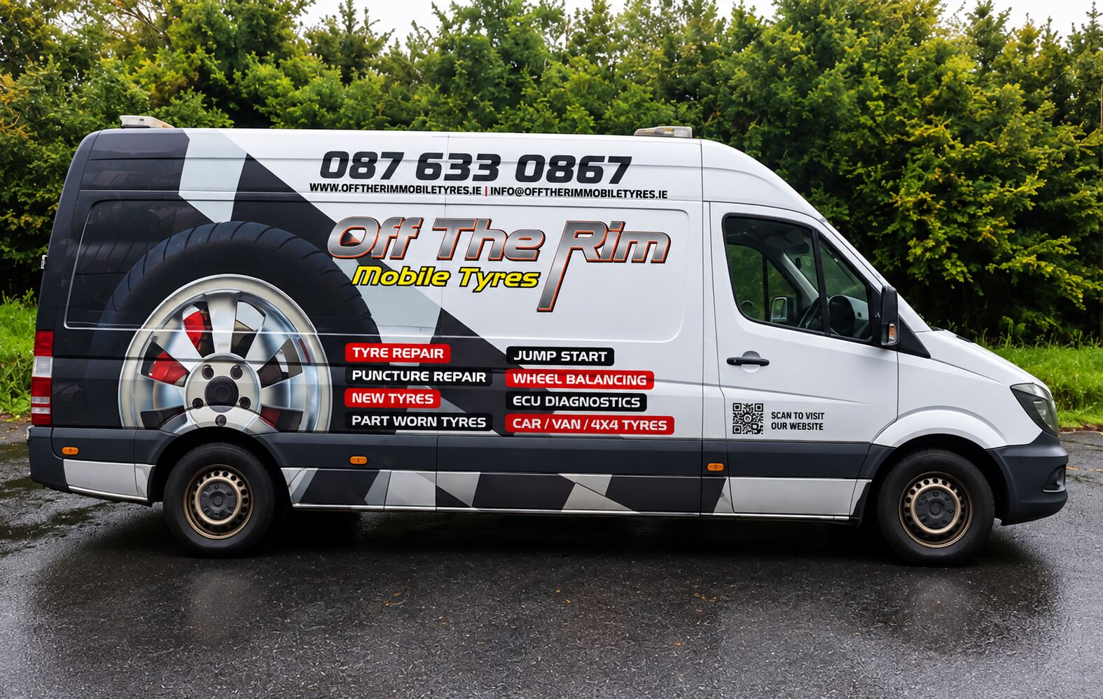 Off The Rim Mobile Tyres van parked and ready for a 24/7 callout in Wicklow